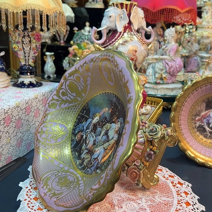 陶瓷粉金高脚果碗 老货库存默认微瑕