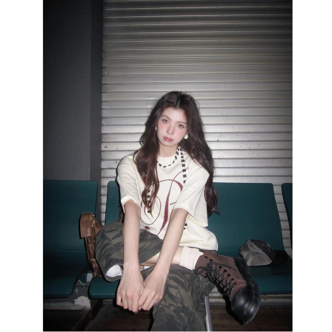 WUR 美式复古街头手工钉珠2025新款短袖中性风休闲半袖男女同款