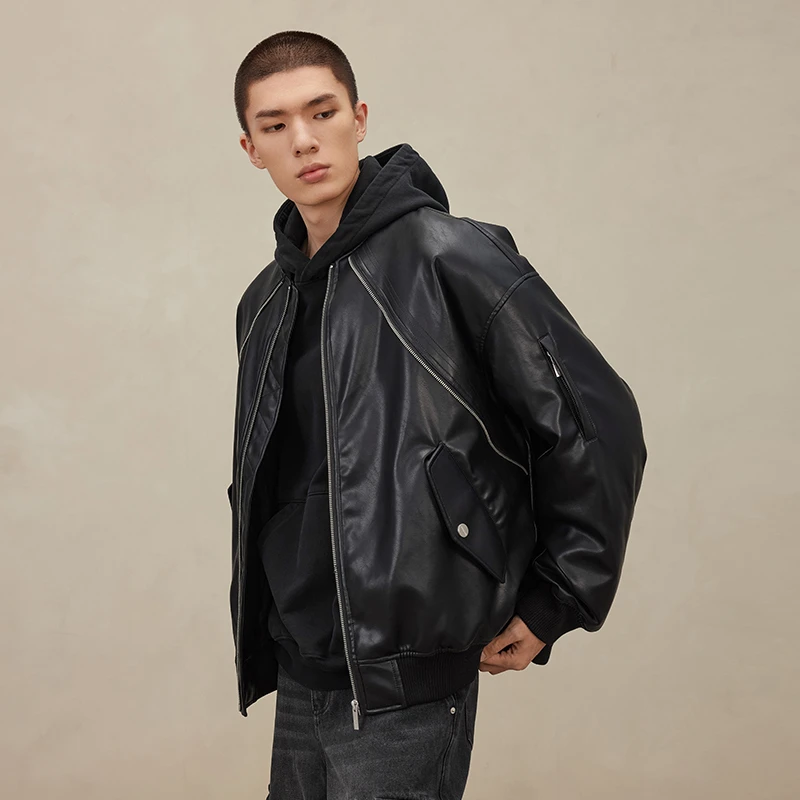 CHINISM 短款安心绒加厚羽绒服运动pu皮保暖外套2047