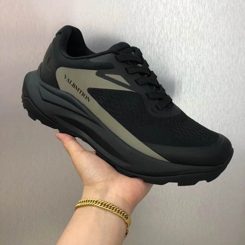 男鞋2025夏季新款单鞋透气休闲网鞋厚底男软底黑色系带百搭徒步鞋