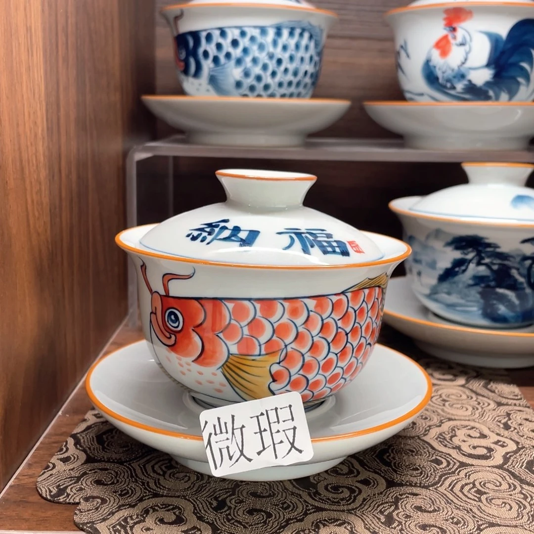 釉下手绘茶具微瑕