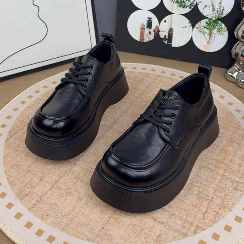 松糕厚底英伦风玛丽珍小皮鞋女2025春新款增高时尚乐福鞋系带单鞋