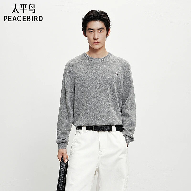 太平鸟男装 休闲毛衫25冬季绵羊毛混纺撞色刺绣男士毛衣BAEBF4312