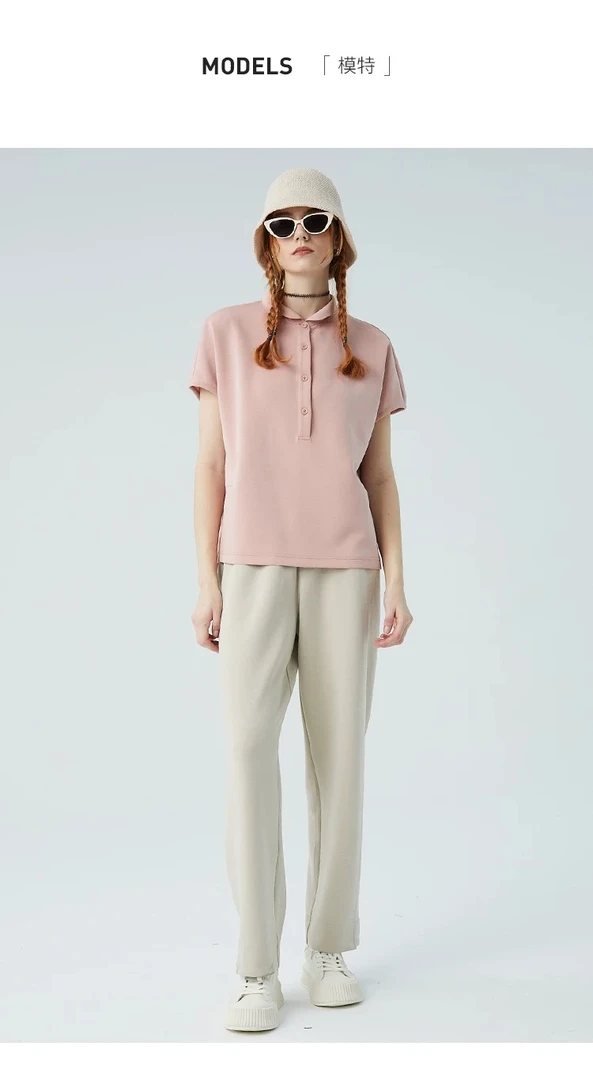 水淼夏季新品文艺简约polo领T恤小衫宽松显瘦大码女装