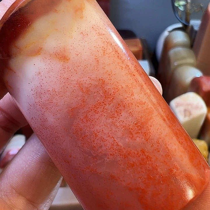 印石寿山石白底桃花