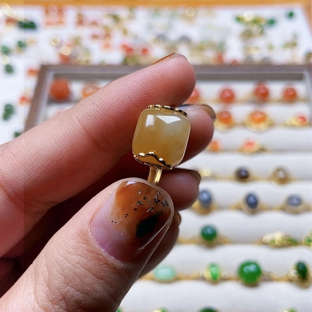 和田玉戒指银S925镶嵌