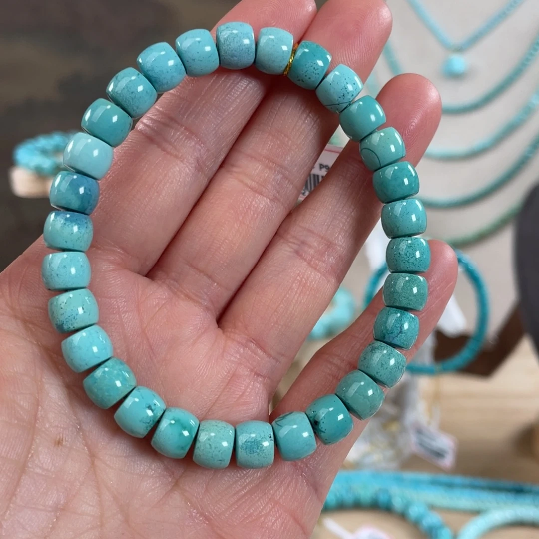 绿松石未镶嵌套链7.6精品直切手串
