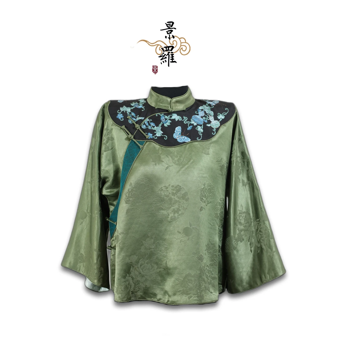 景罗【蝶追花】新中式国风手工手绣百搭女士日常桑蚕丝上衣Q02001