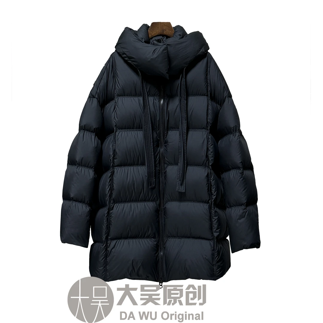 《大吴原创》“飘带泡芙”连帽羽绒服中长款白鸭绒龟背洋气气质百搭