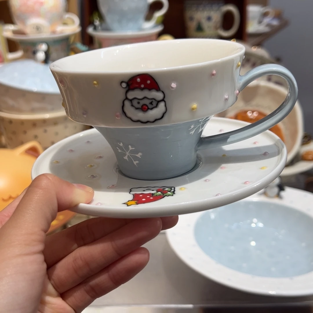 圣诞老人咖啡杯碟蓝色