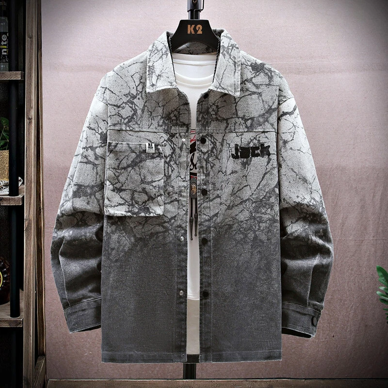 春季新款渐变牛仔外套潮牌百搭休闲宽松男士男款帅气ins夹克