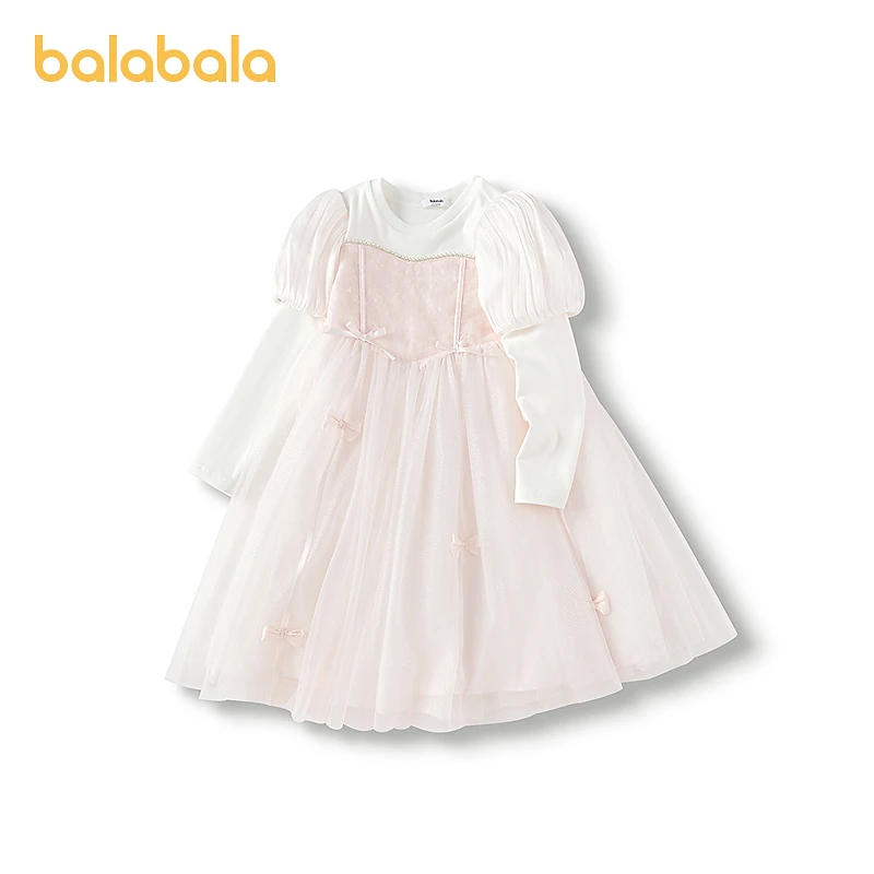 巴拉巴拉女童公主裙假两件连衣裙2025春季新款网纱裙
