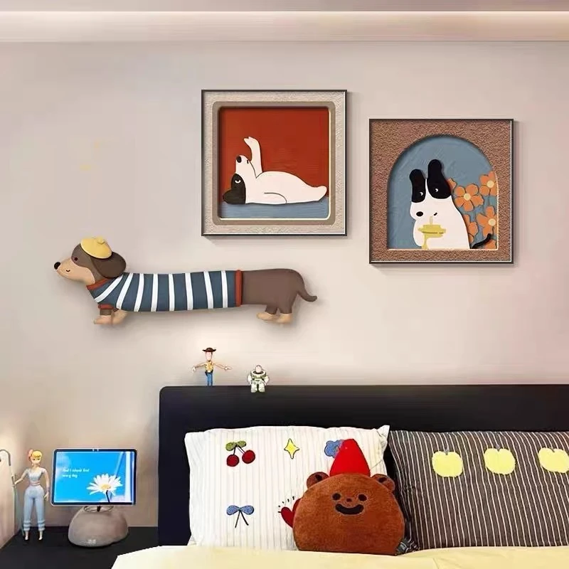 ZG06多巴胺卧室儿童房装饰画趣味卡通小狗客厅大白墙装饰画创意墙