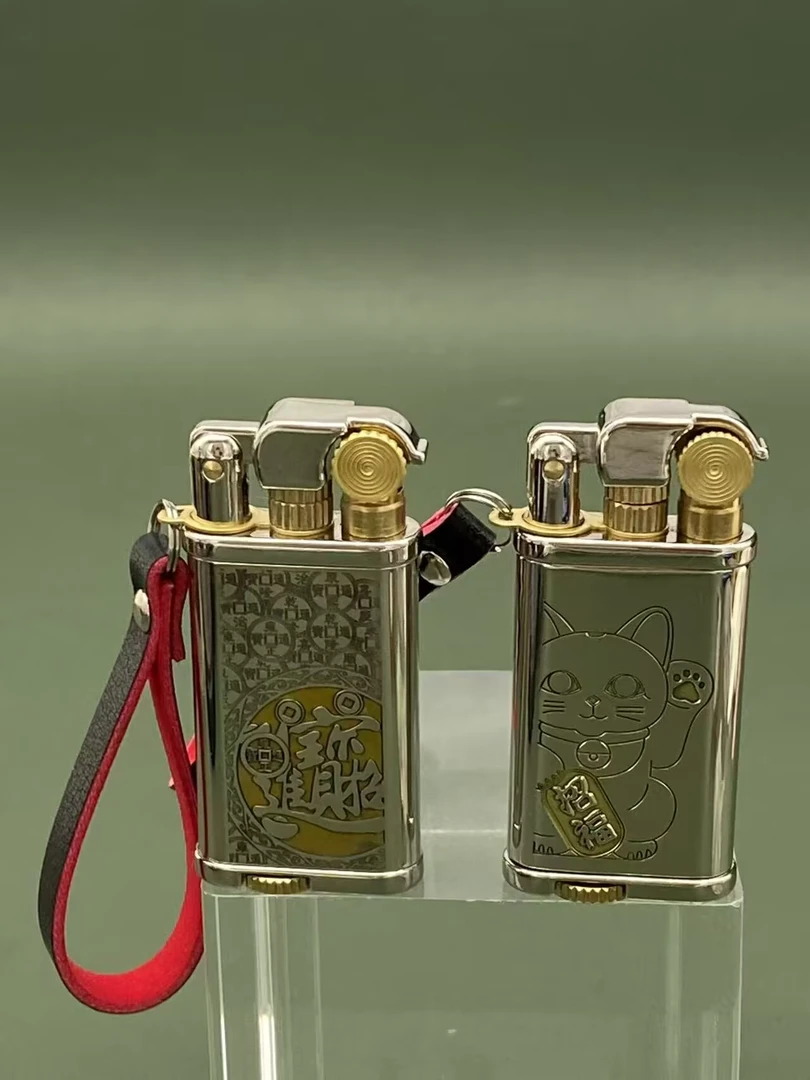 首领迷你超薄持久续航煤油打火机个性精致小巧雕刻招财进宝盔甲机
