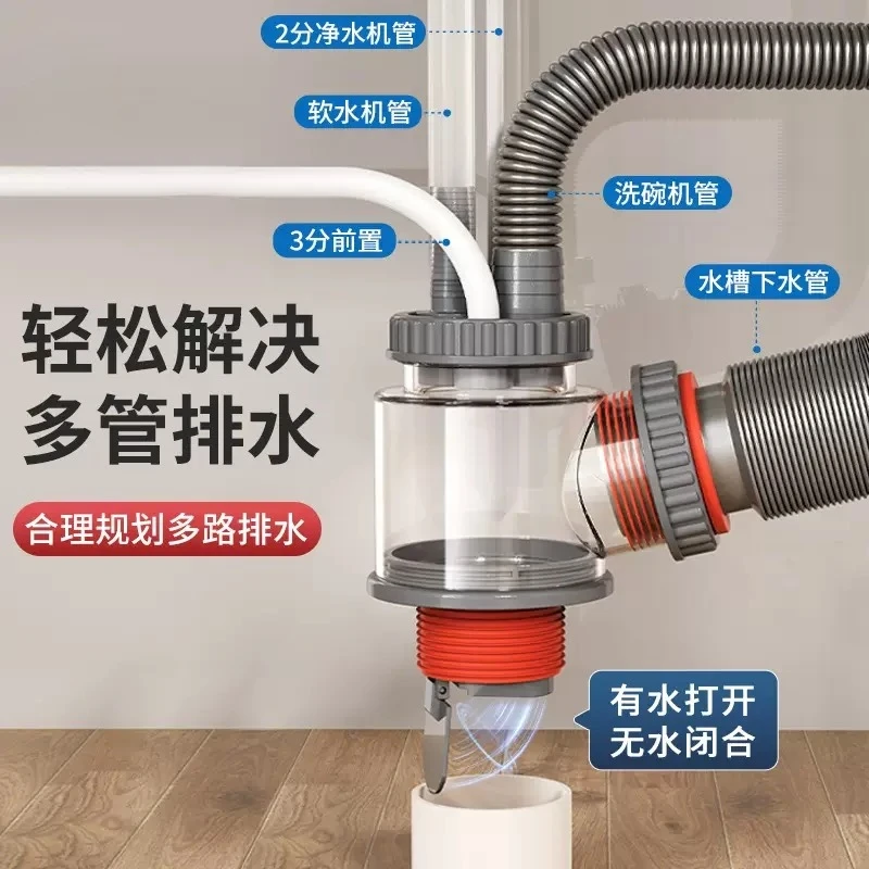 厨房多功能集成下水器净水器前置过滤器洗碗机防溢水防返臭神器