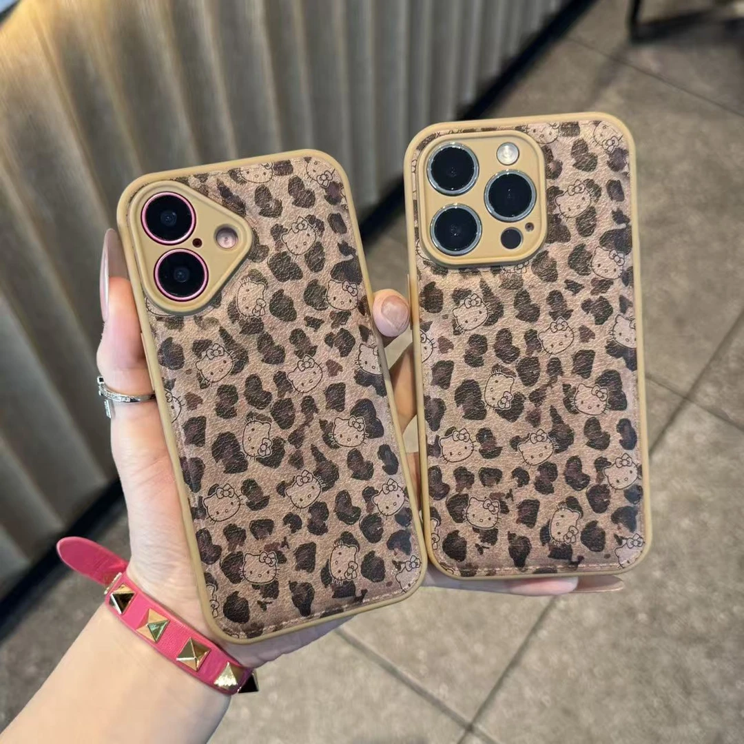 美拉德棕色豹纹kt头适用苹果17/16气垫手机壳vivo华为P70小米oppo