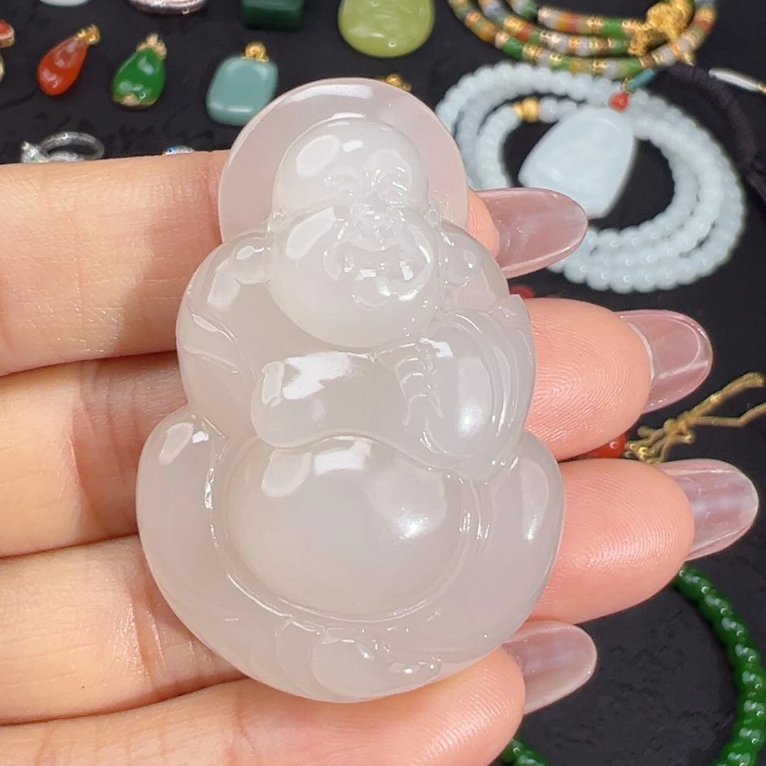 和田玉未镶嵌颈饰白冰全玉化过灯荧光佛公
