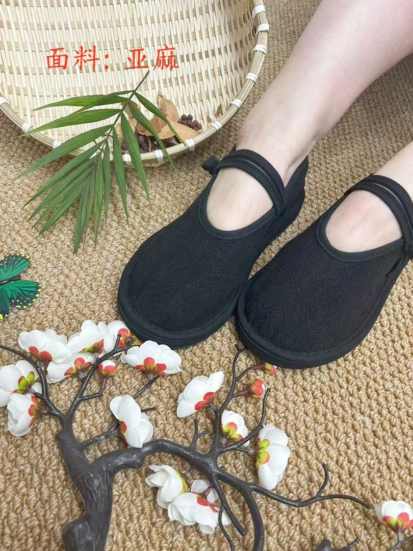 清库存【亚麻—盘扣】千层底手工布鞋刺绣传统布鞋民族风布鞋