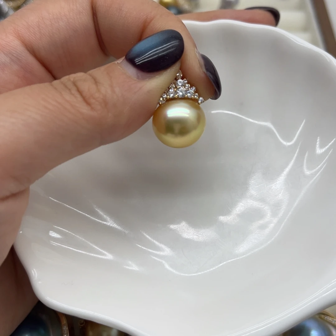 海水珍珠18K金镶嵌吊坠(不含链)