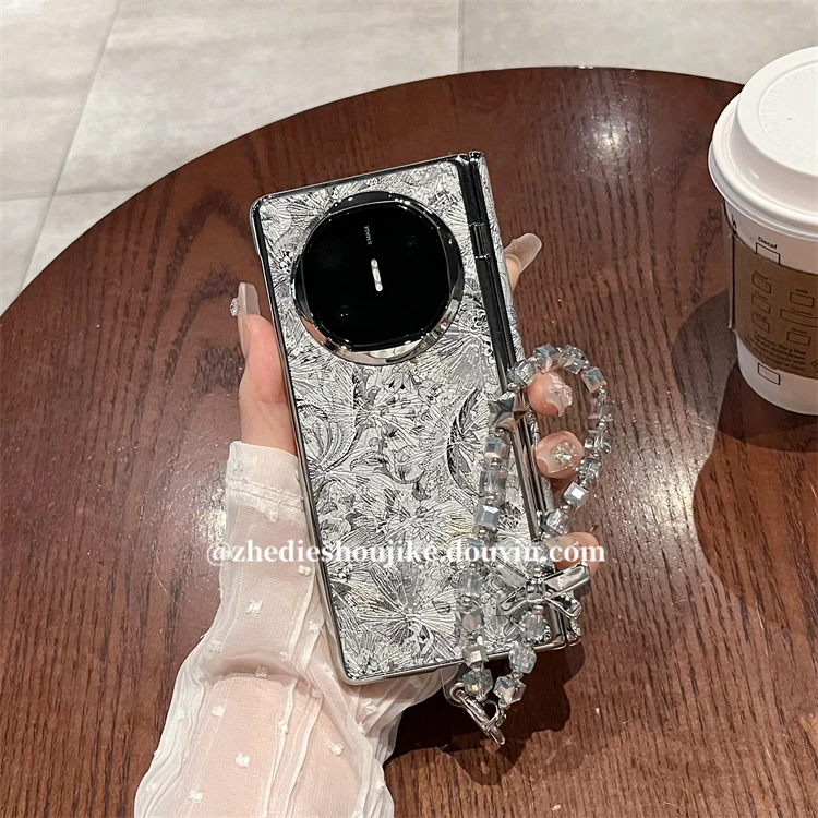 适用华为matex6折叠手机壳matex5典藏版高级感真皮蝴蝶花全包铰链