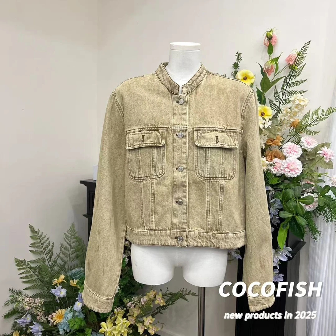 复古立领牛仔外套宽松显瘦短款夹克上衣#D9098