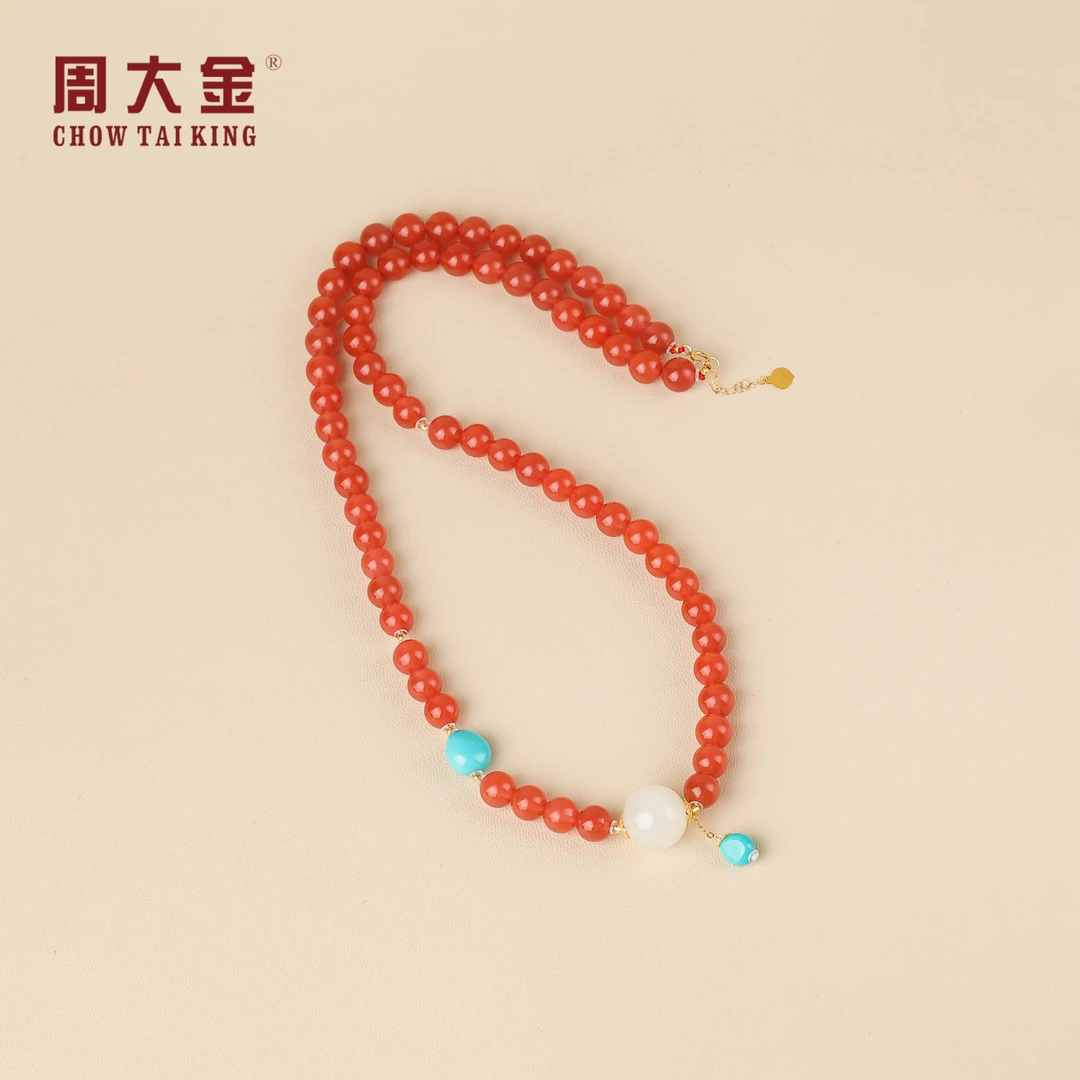 【周大金玉石】18K金南红圆珠项链-X4303-菲