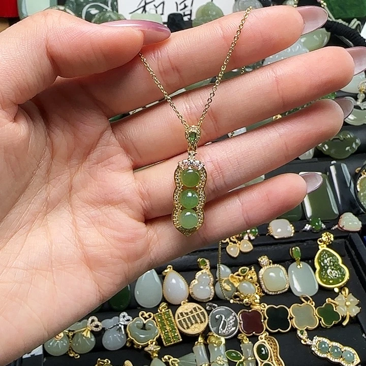 颈饰银S925镶嵌和田玉送链子送绳