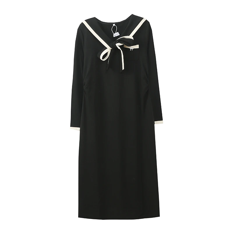 【木三新品】YNWE原创设计显瘦遮肉轻奢百搭黑色长款连衣裙121941