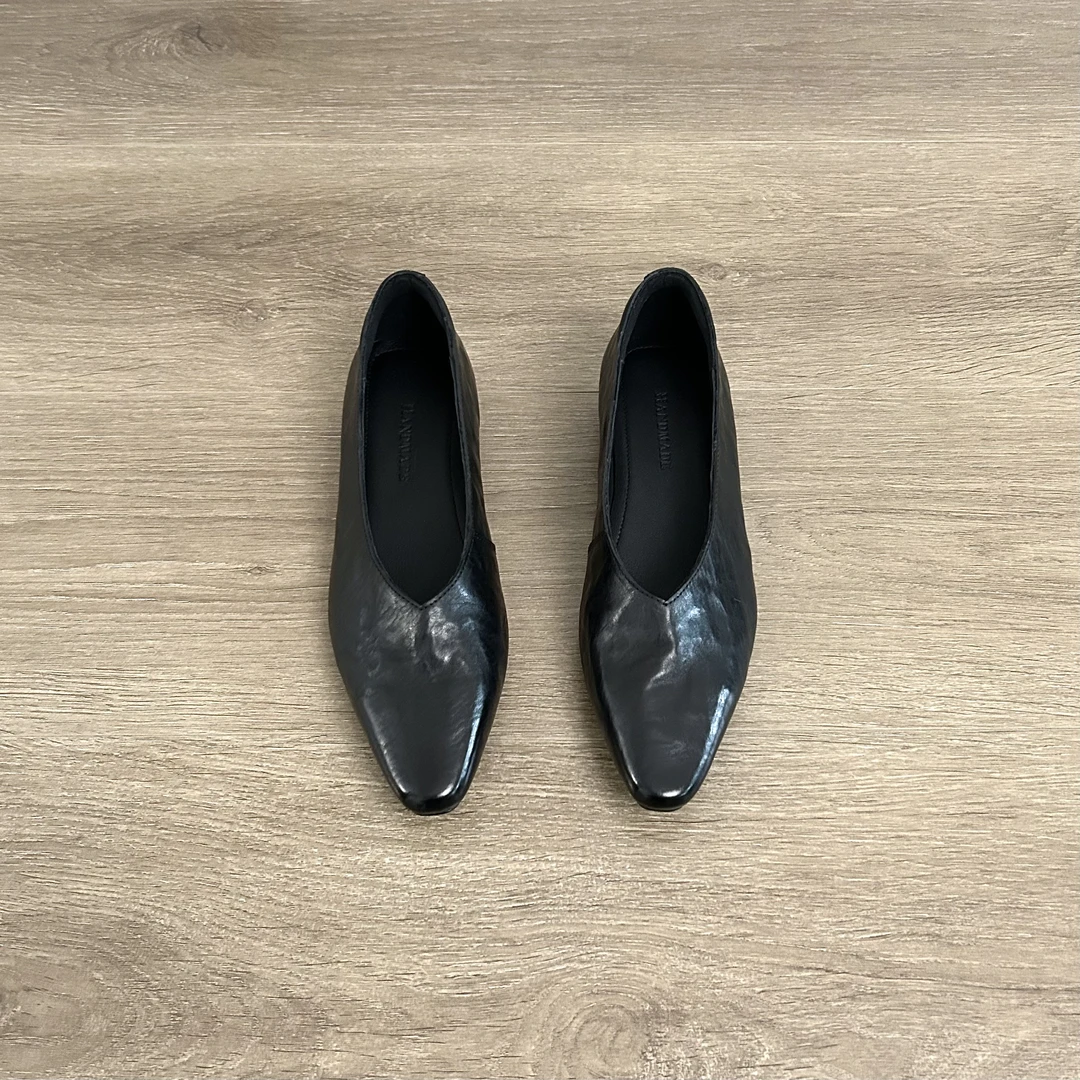 Dannyfrey头层牛皮法式复古小尖头女夏软底通勤百搭浅口鞋2.5CM