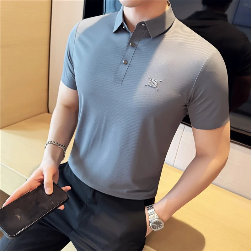 CATIA SELI无痕弹力休闲短袖polo衫男士夏季高端潮牌商务翻领t恤