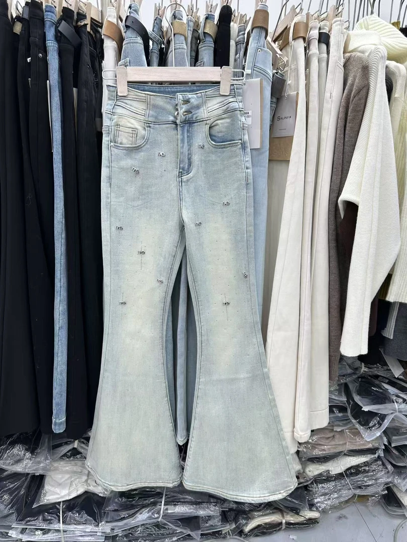 9579韩版时尚潮流修身秋冬百搭喇叭牛仔裤