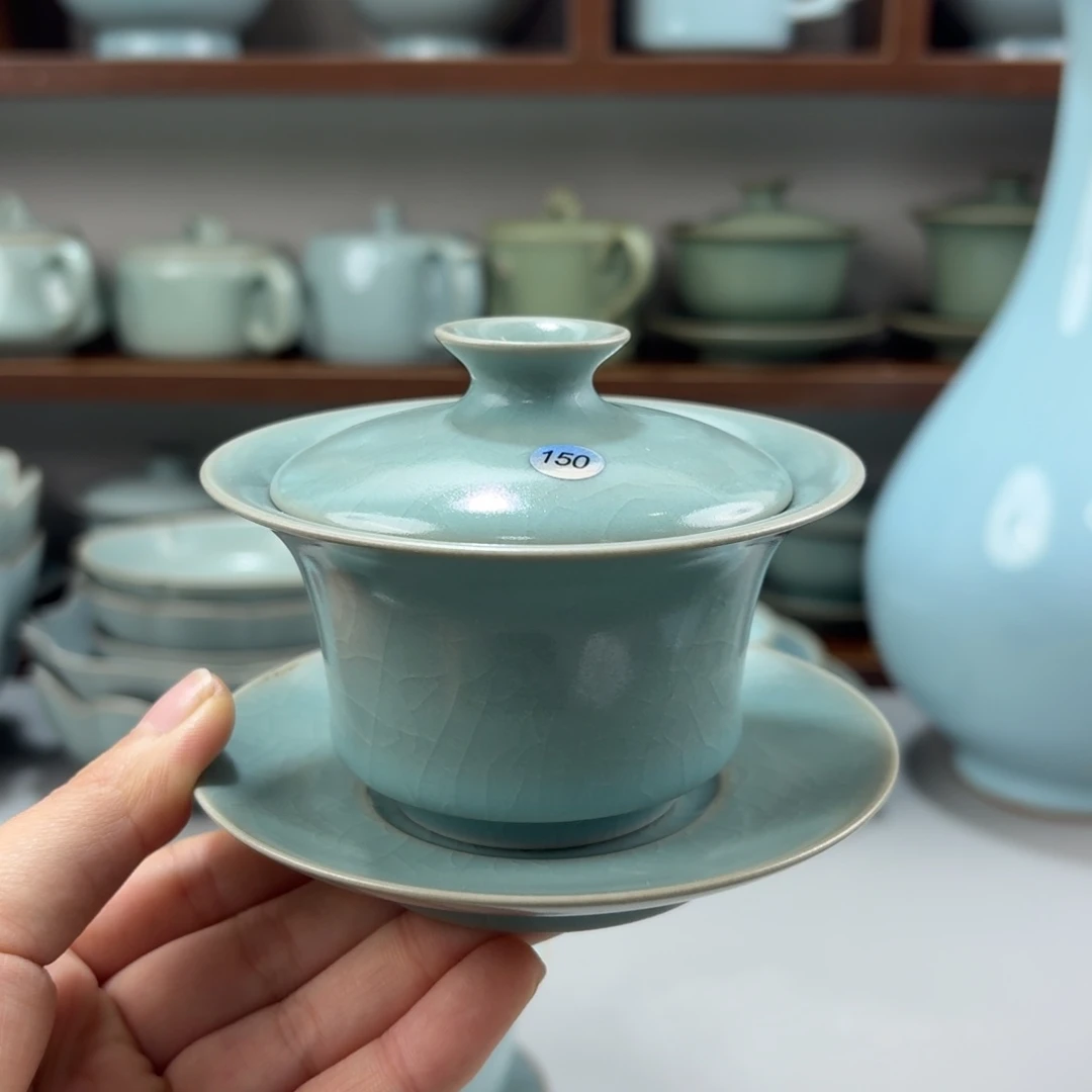 瓷摆件编号150仿古釉三才马蹄盖碗二级