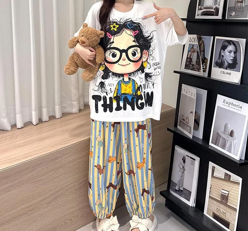 【甜美可爱风】睡衣女款爆款2025新款夏季短袖圆领可外穿家居服套装