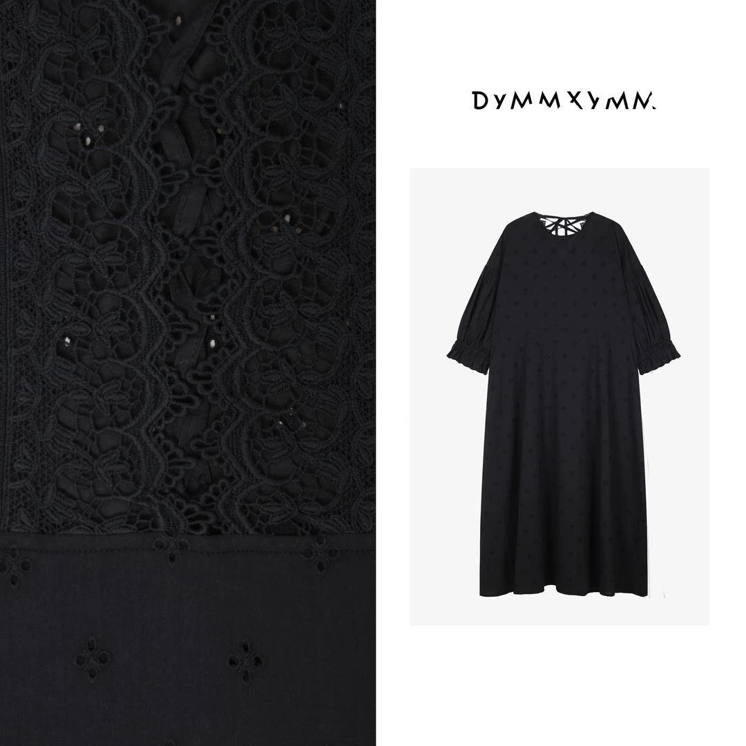 【DYMMXYMM】-春夏简约百搭气质后绑带绣花镂空连衣裙-5SSY6220