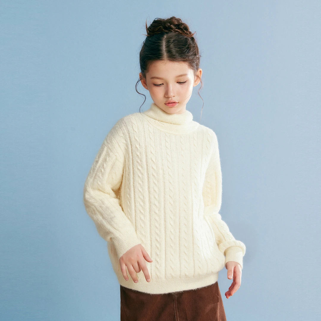 笛莎童装女童毛衣秋冬高领加厚保暖套头毛衫针织衫-9N2565504