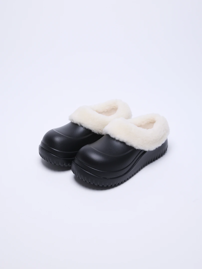 【XBOSS】冬季新款一脚蹬防水时尚极简加厚羊毛增高包头拖雪地靴女