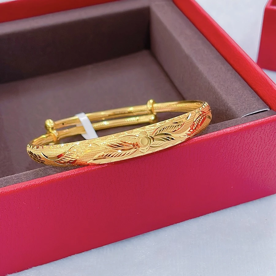 足金999活口推拉手镯弧面车花泥鳅背调节黄金手镯