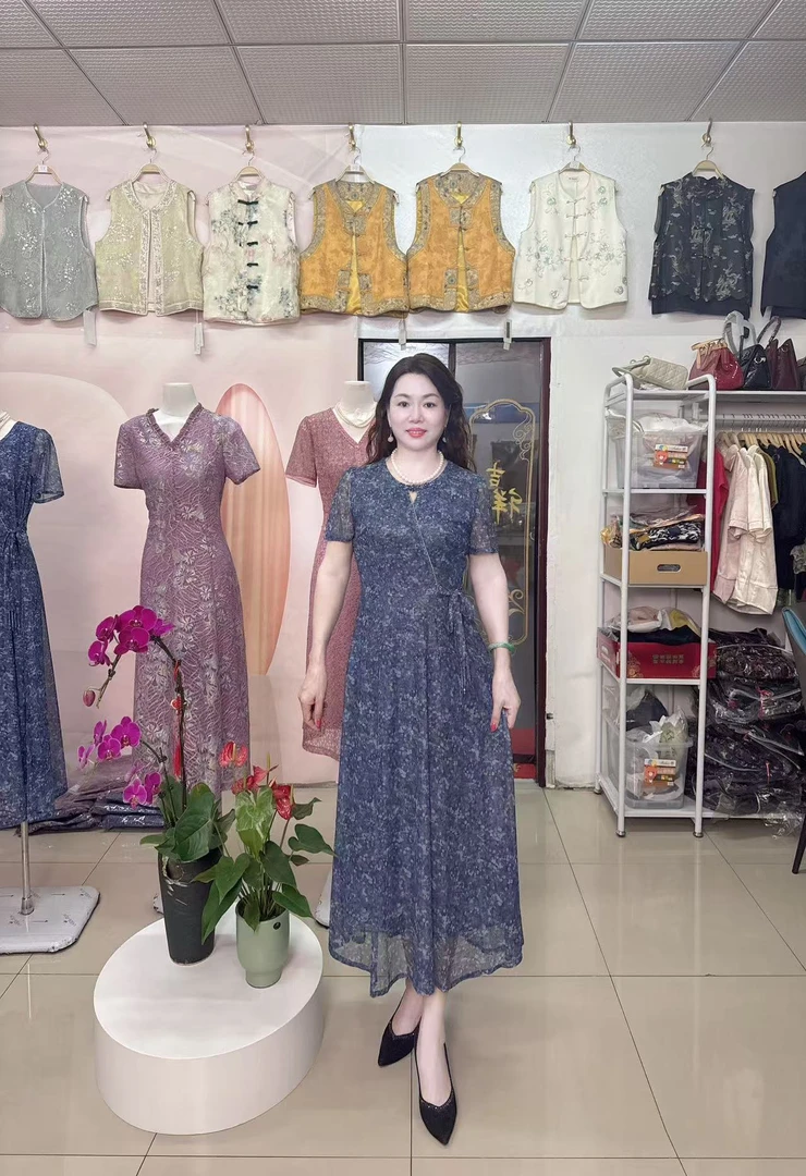 2025年夏季新款年轻时尚进口南韩丝时尚大气高贵气质优雅中长裙