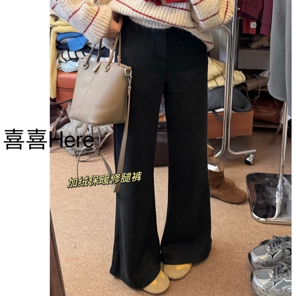今喜Here.C位加绒裤.秋冬韩版小众设计感高腰显瘦加绒裤