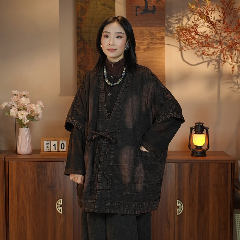 马甲女春秋季新款原创水洗做旧时髦洋气个性小众系带马夹女士坎肩