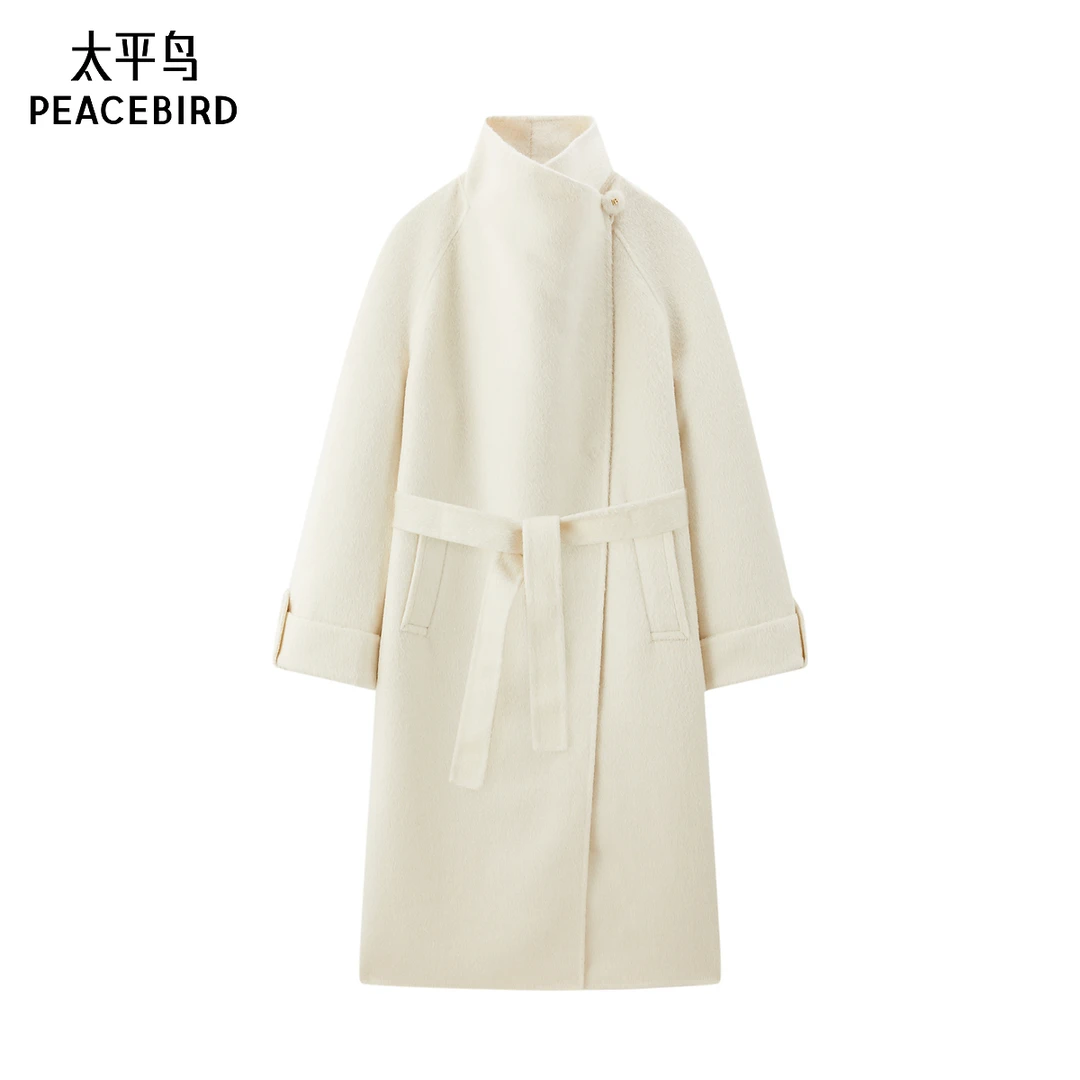 【商场同款】太平鸟羊驼毛双面呢大衣翻领廓形藏肉显瘦A1AAF4A02