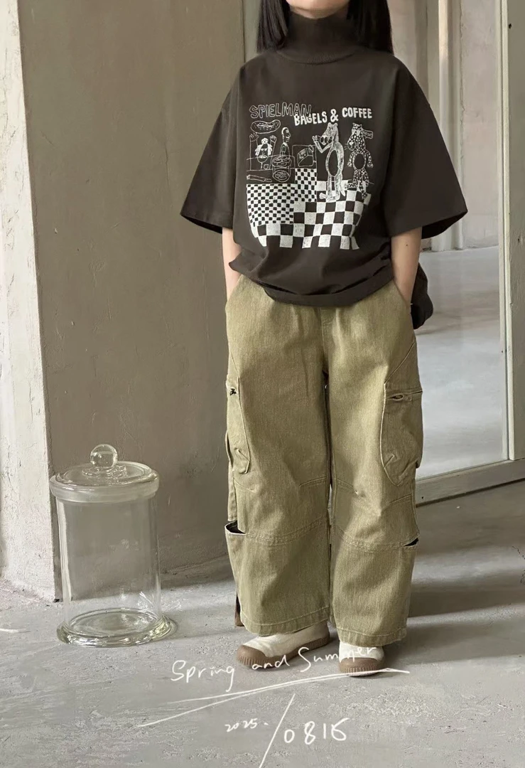 韩系穿搭韩版水洗套装宽松阔腿童装夏季儿童2025新款潮童休闲裤子