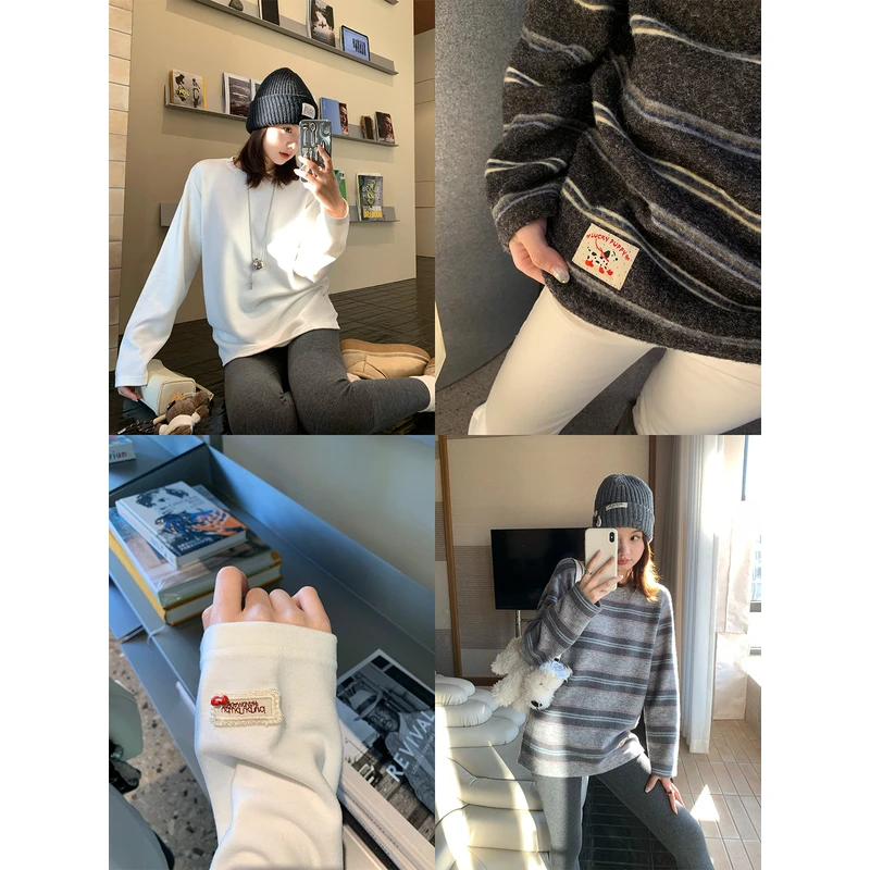 舒适度冬~来一件暖姜绒宽松大TEE 条纹版/白T双版本511TX6/511TX8