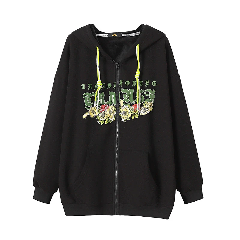 （63909）大码140-300斤清仓卫衣加绒外套连帽男女同款情侣特价美式