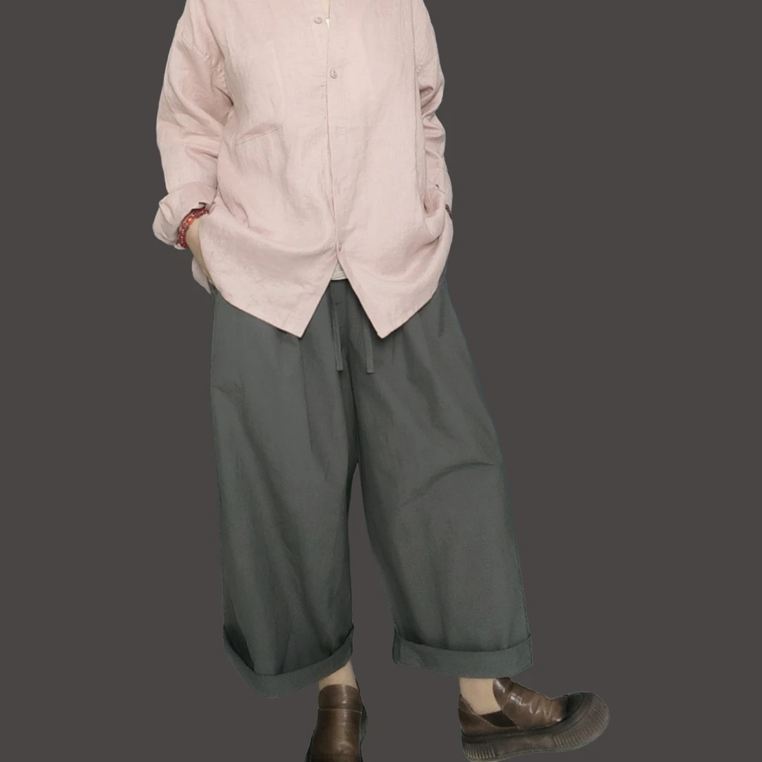 气质简约百搭纯色阔腿九分休闲裤舒适透气夏日必备