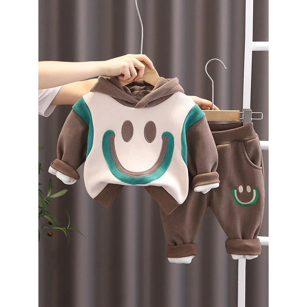 男童秋装加绒套装男童秋冬季洋气加绒套装宝宝卡通加厚卫衣婴儿童