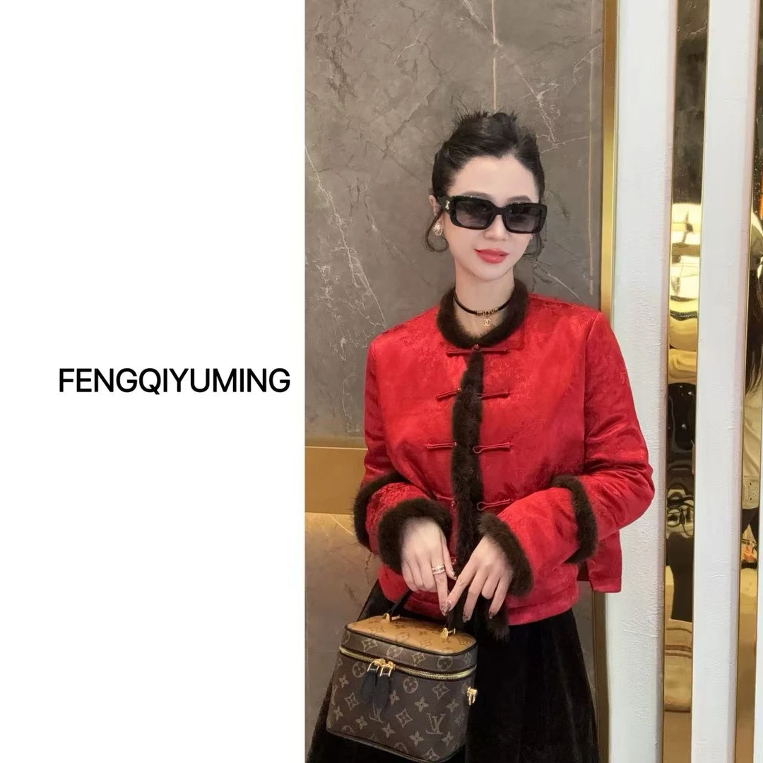 【软香玉】新中式水貂毛时尚复古中国风夹棉棉服