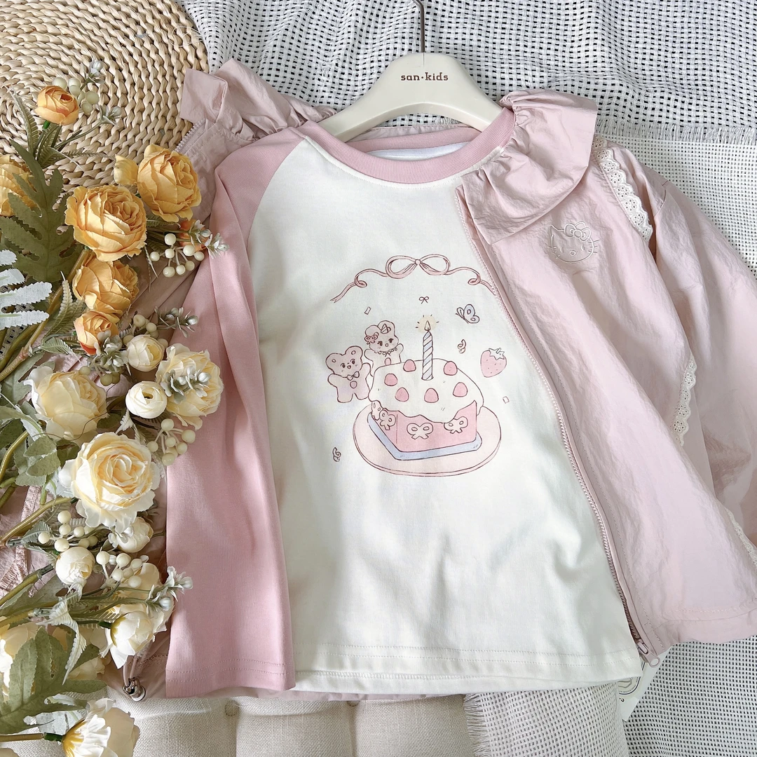 【上衣 高弹力】25201女童 洋气百搭 拼色小兔 高弹力上衣