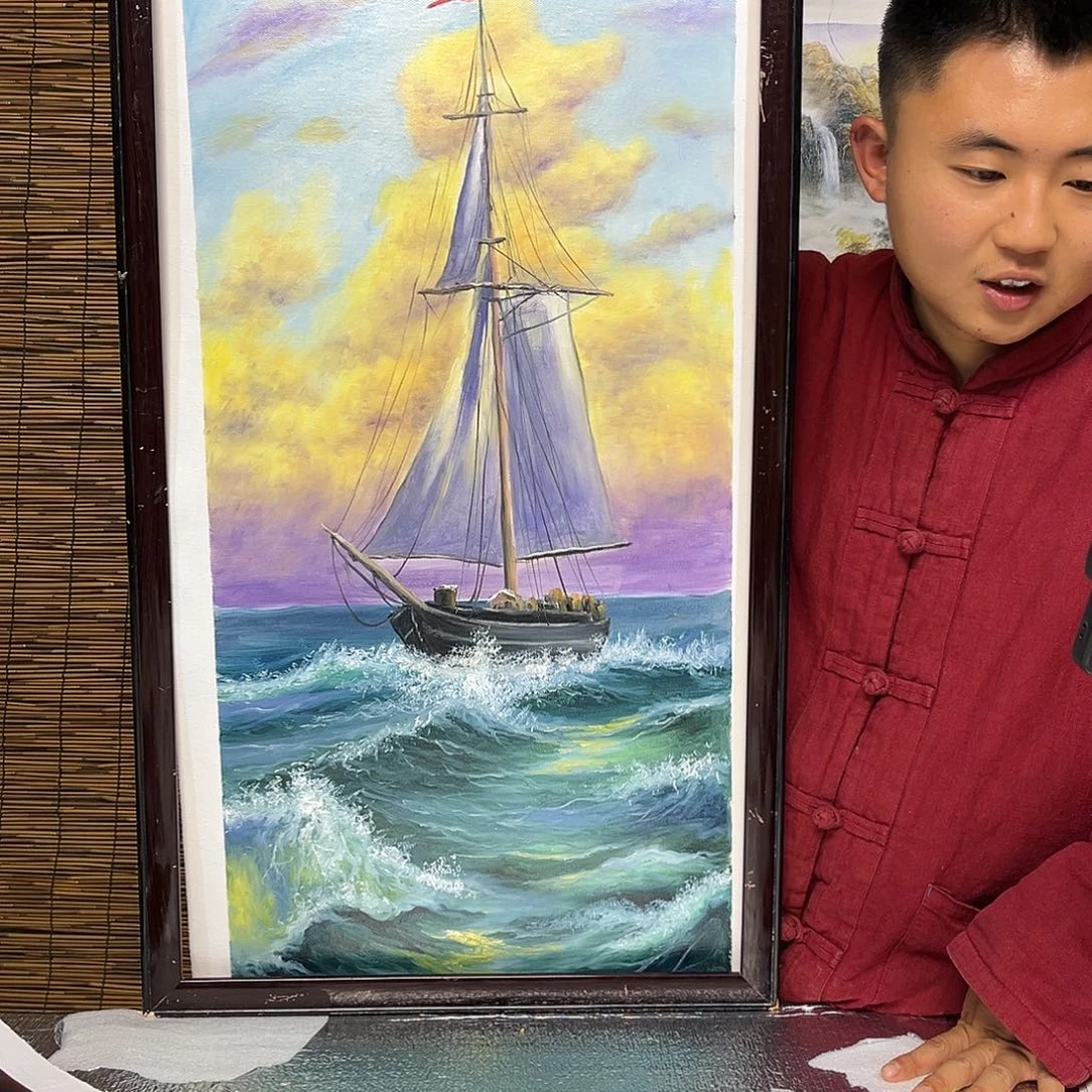 油画行路人小院绘画作品竞拍