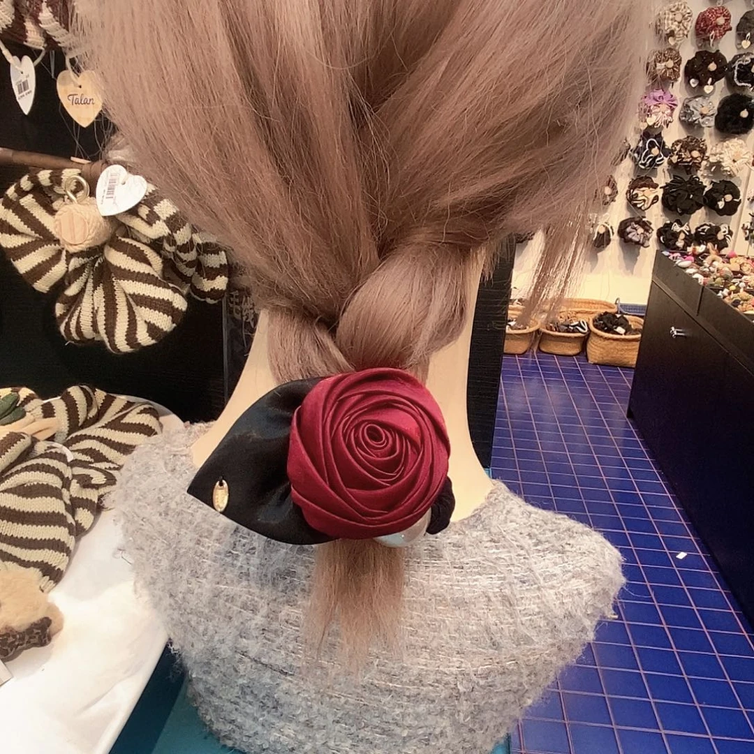 布艺非金属红色玫瑰花头圈新款